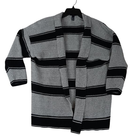 Gap Open Textured Cardigan Sweater Womens L Black Gray Striped Casual - Picture 1 of 14